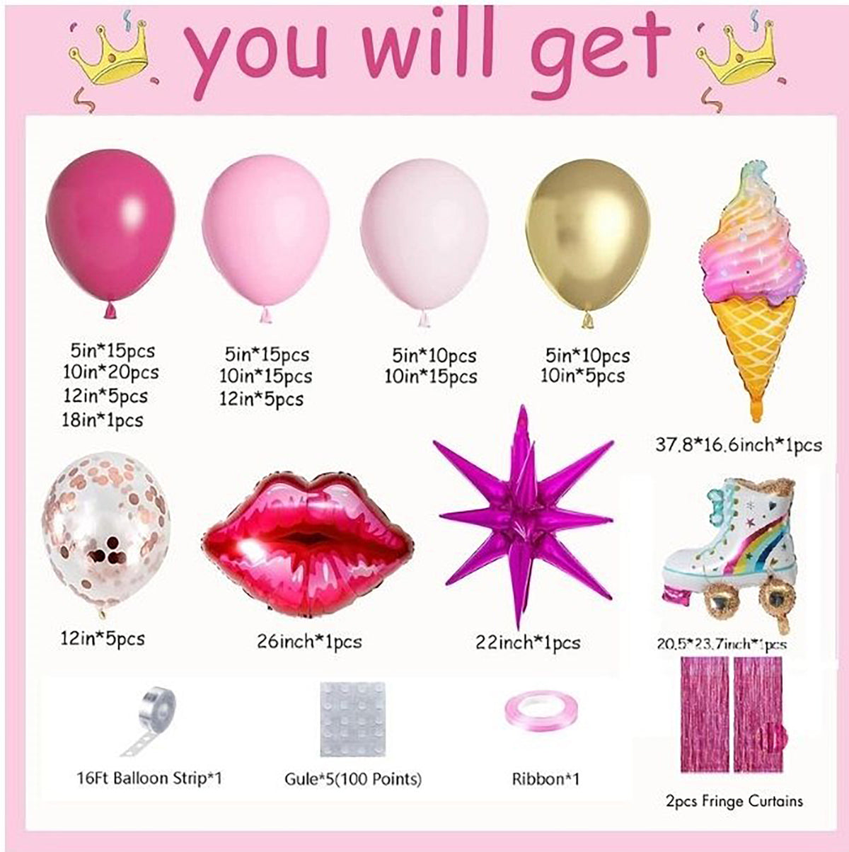 i-emporium Pink Balloon Arch Kit Garland Set for Barbie Princess Theme - 130 Pieces