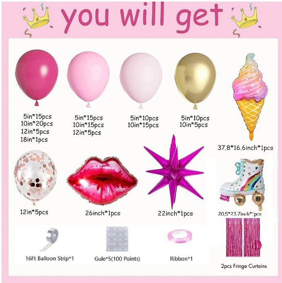 i-emporium Pink Balloon Arch Kit Garland Set for Barbie Princess Theme - 130 Pieces