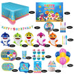 i-emporium Baby Shark Birthday Party Supplies 203-Piece Kit for 16 Guests - Complete Decorations Set with Backdrop