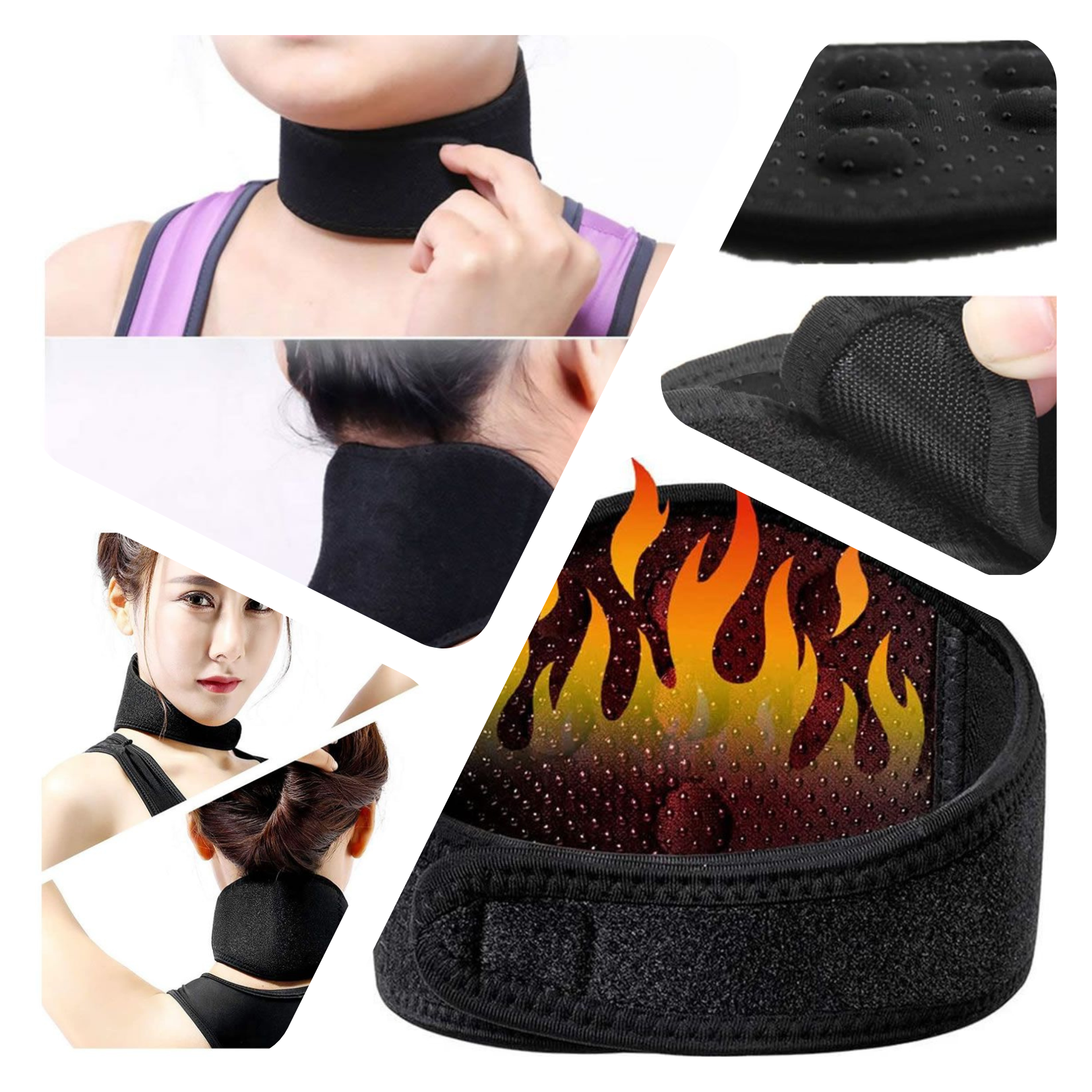 i-emporium - Cervical Traction Pillow & 13-Point Tourmaline Magnetic Self-Heating Neck Wrap