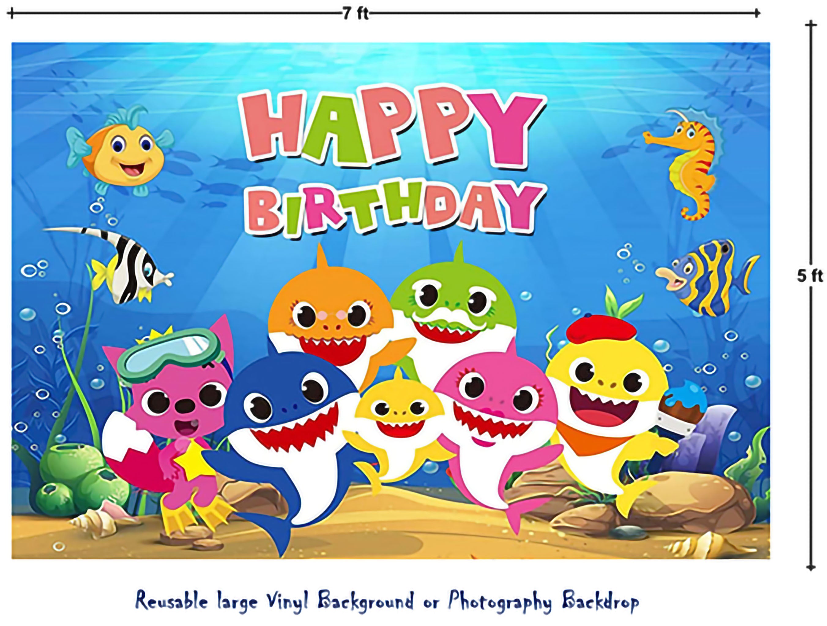i-emporium Baby Shark Birthday Party Supplies 203-Piece Kit for 16 Guests - Complete Decorations Set with Backdrop