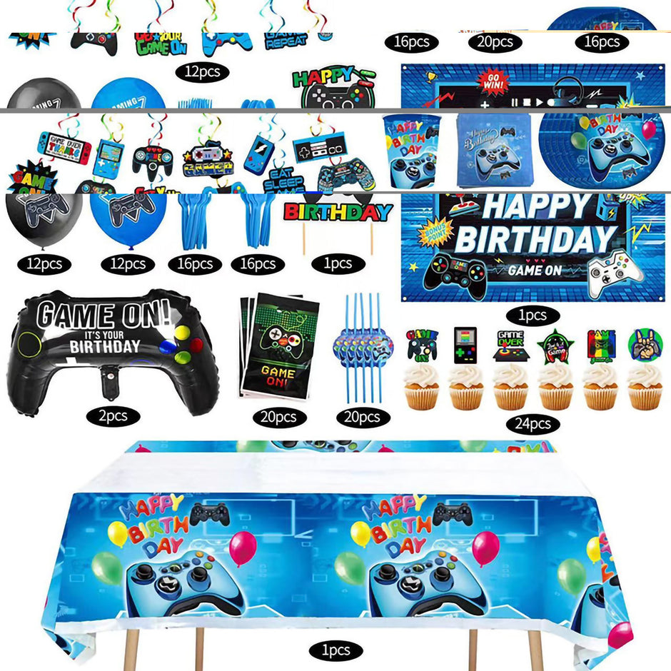 i-emporium 189 Pieces Gaming Birthday Party Supplies Decorations | Game On