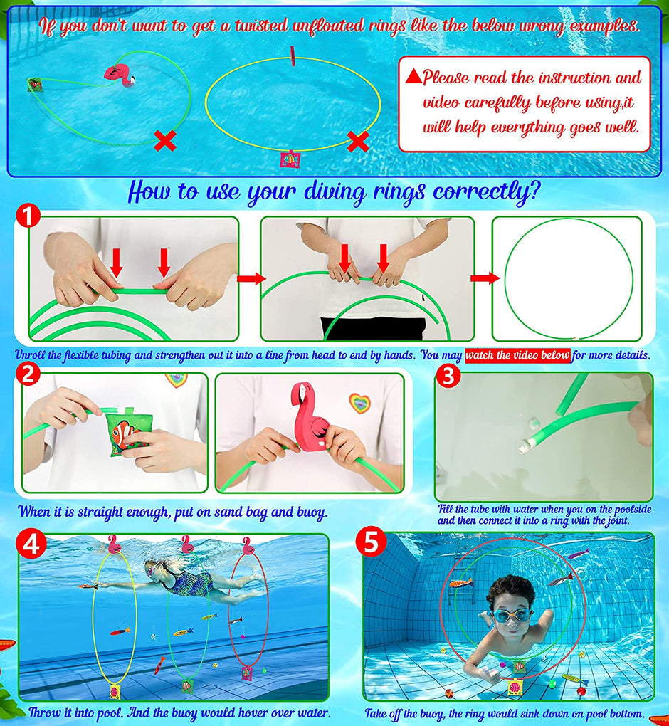 i-emporium Pool Toys - Games - Diving Through Swimming Rings - Kids & Adults