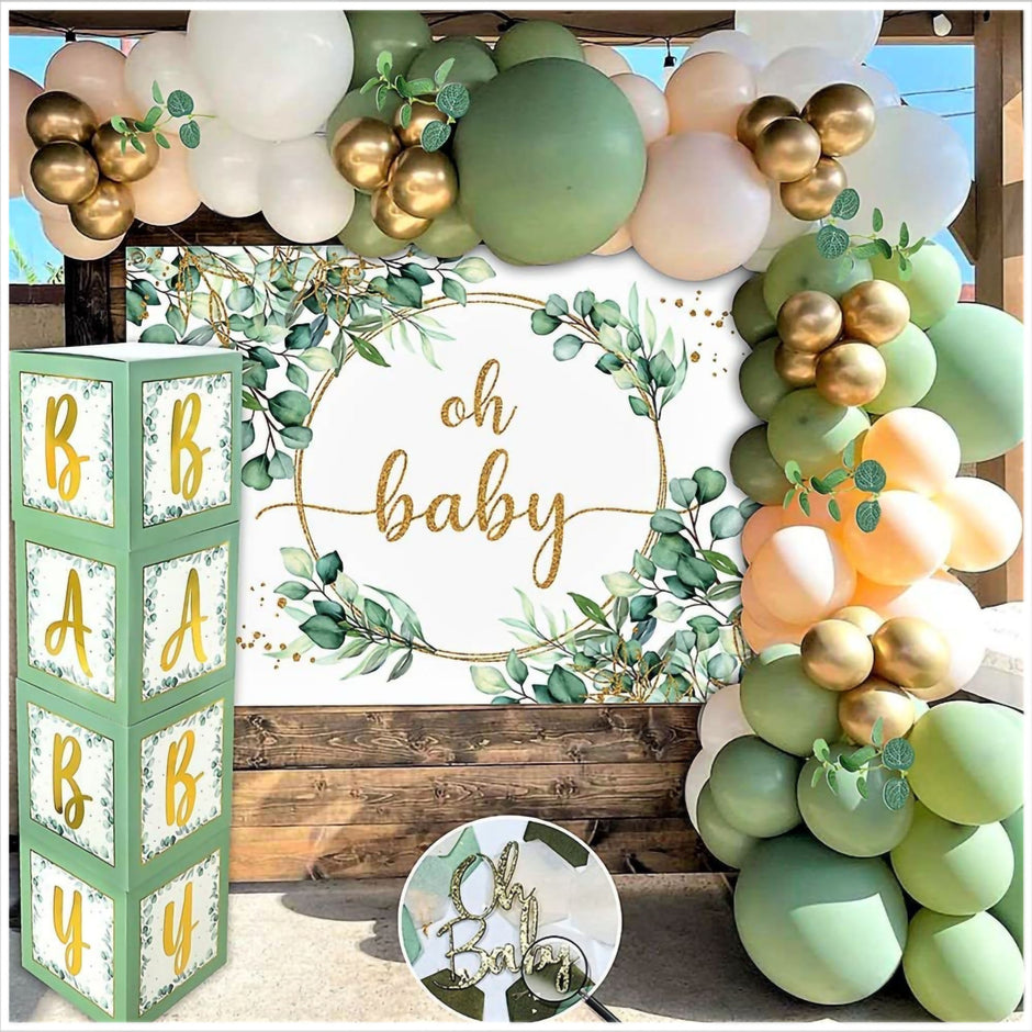 i-emporium Sage Green Neutral Baby Shower - Gender Reveal Decoration - 283 Piece