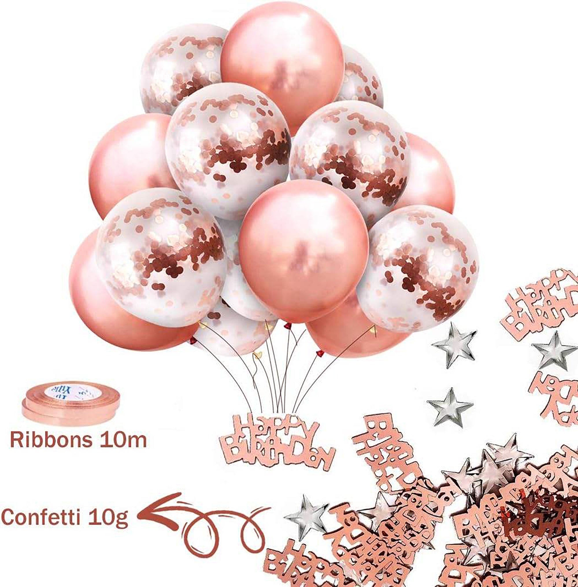 i-emporium Rose Gold Balloons Table Runner Party Pack - Happy Birthday Set - 31 Pieces