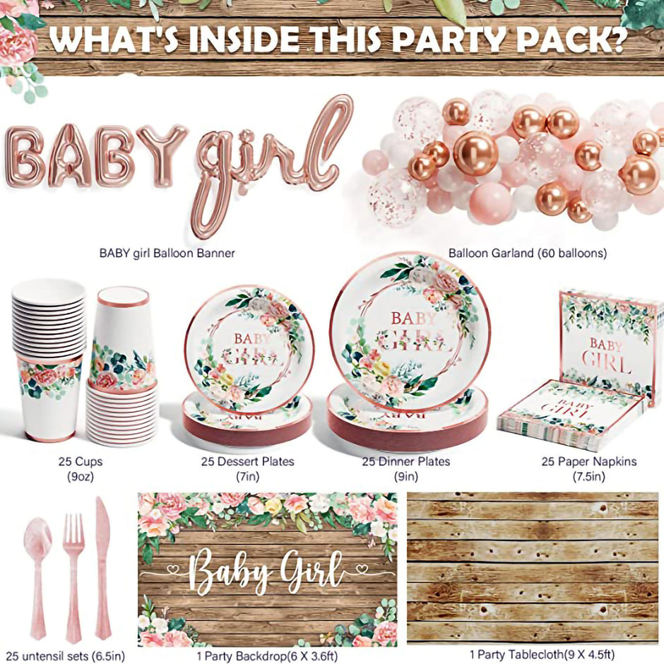 i-emporium Baby Shower Decorations for Baby Girl | Supplies | 249 Pieces