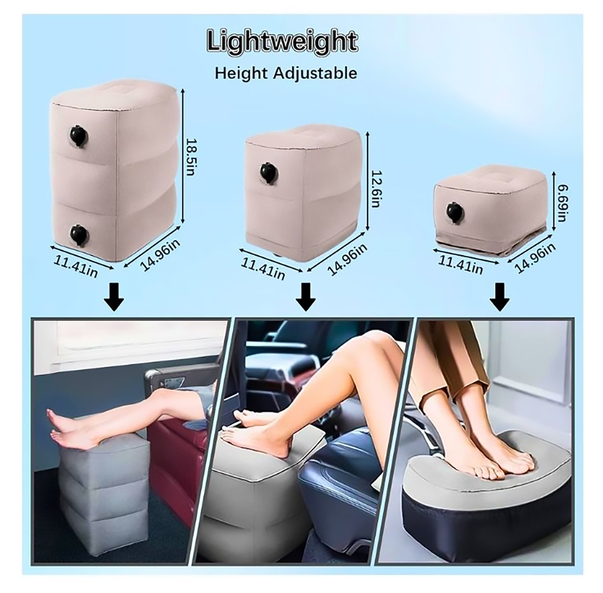 i-emporium Inflatable Travel Footrest - Neck Pillow, Sleep Mask, And Ear Plugs Pack