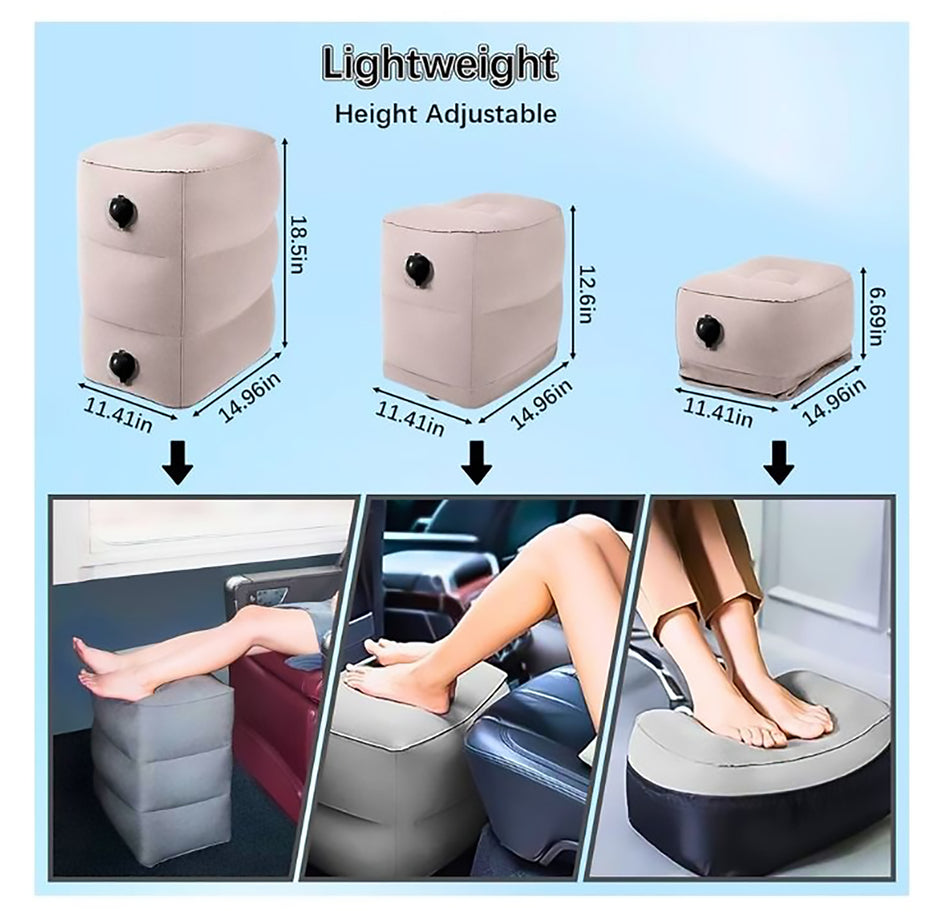 i-emporium Inflatable Travel Footrest - Neck Pillow, Sleep Mask, And Ear Plugs Pack