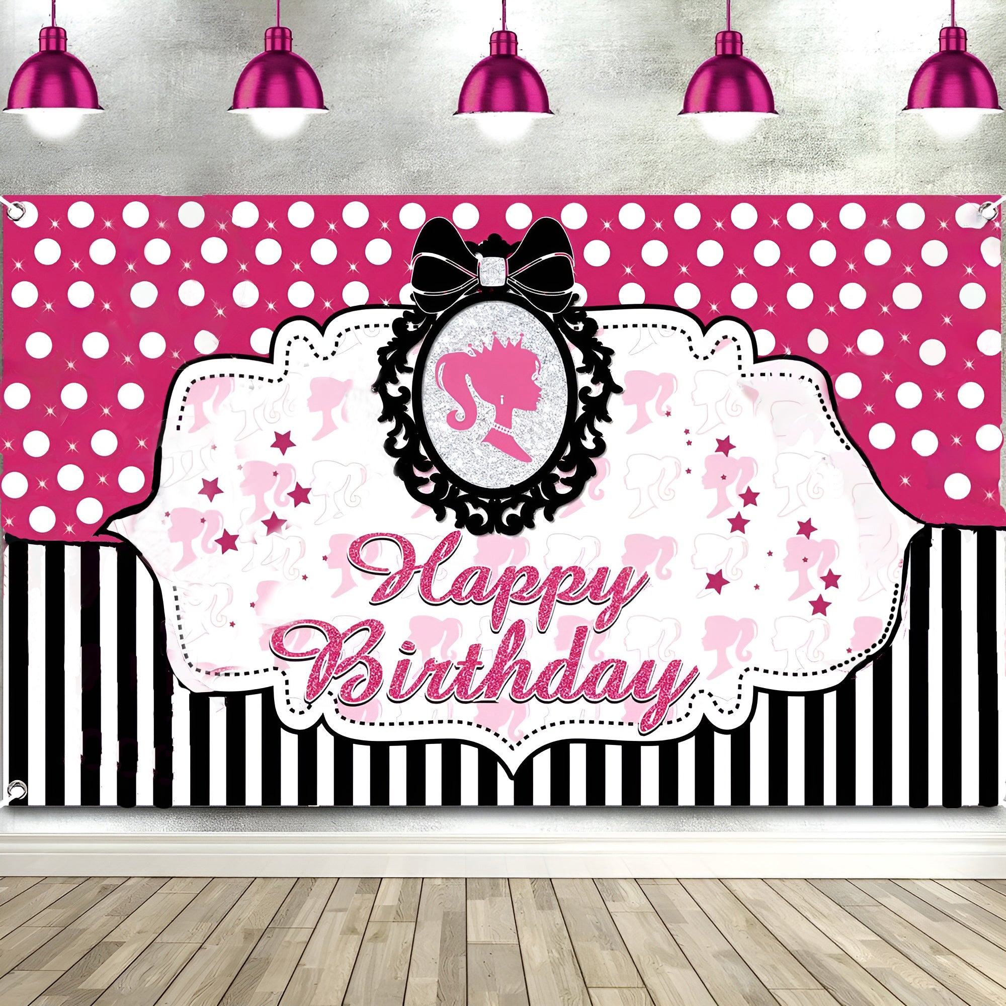 i-emporium Pink Backdrop for Girls - Happy Birthday Barbie Theme - Princess Theme