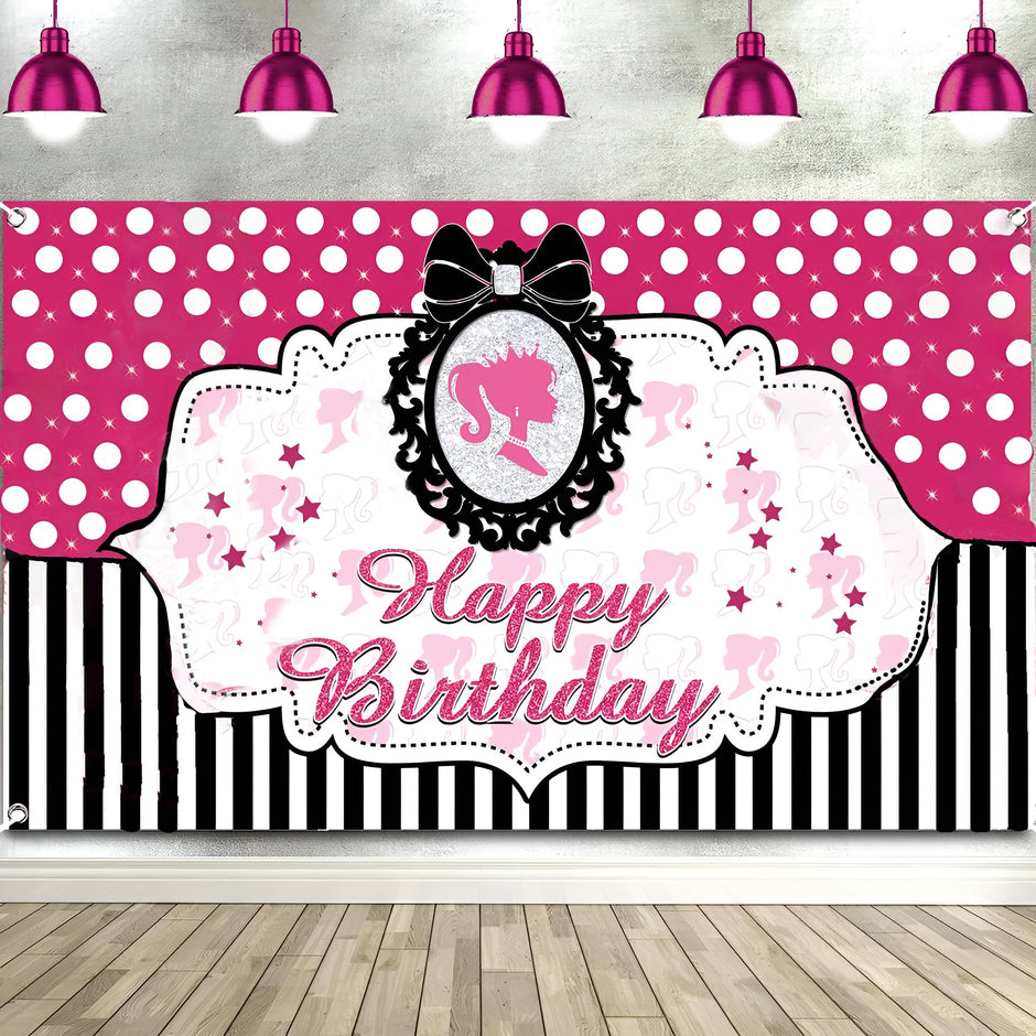 i-emporium Pink Backdrop for Girls - Happy Birthday Barbie Theme - Princess Theme