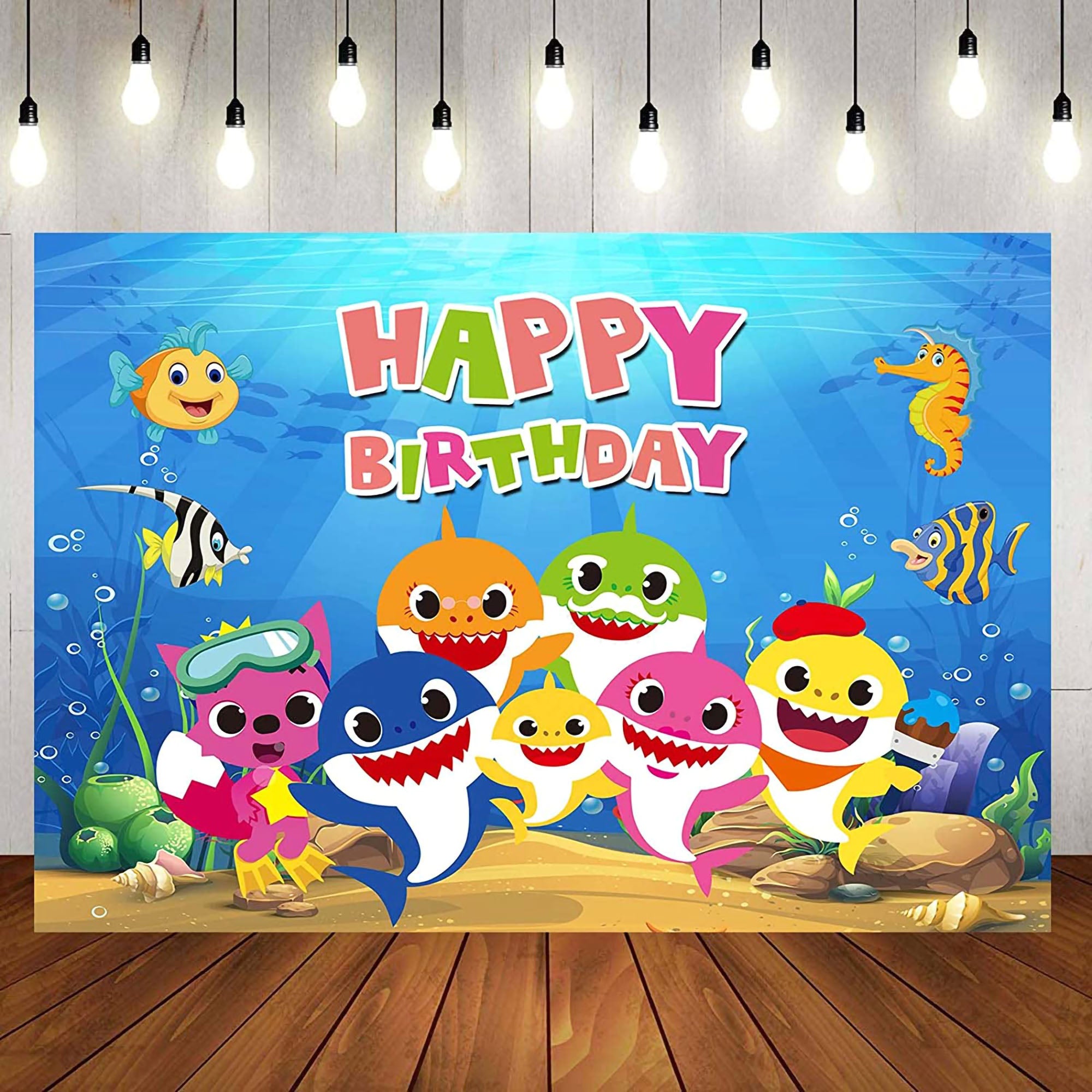 i-emporium Baby Shark Birthday Party Supplies 203-Piece Kit for 16 Guests - Complete Decorations Set with Backdrop