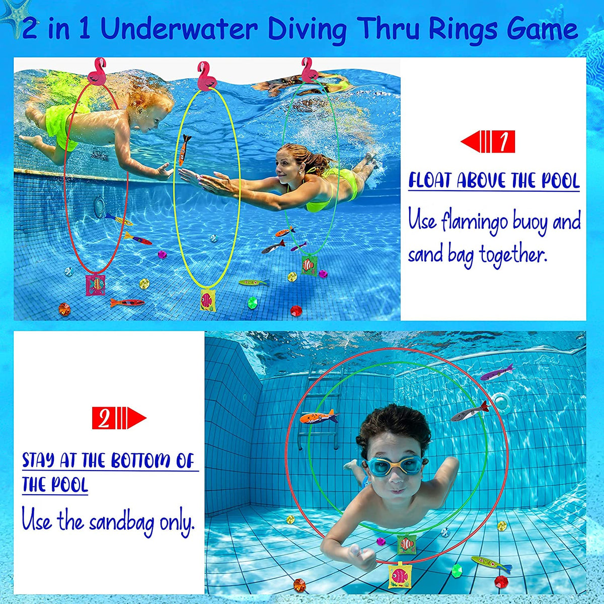 i-emporium Pool Toys - Games - Diving Through Swimming Rings - Kids & Adults