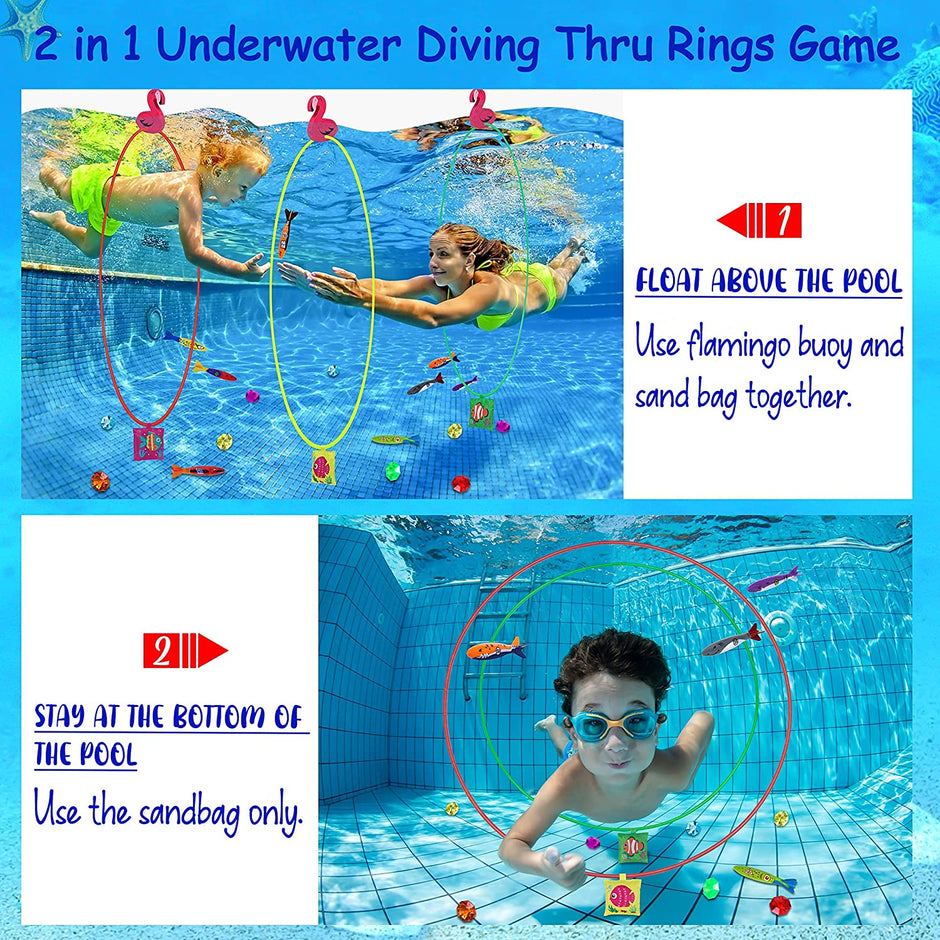 i-emporium Pool Toys - Games - Diving Through Swimming Rings - Kids & Adults
