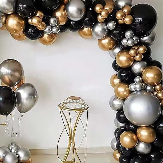 i-emporium Black and Gold Balloons Arch, Silver Balloon Arch and Garland | 116 Pieces