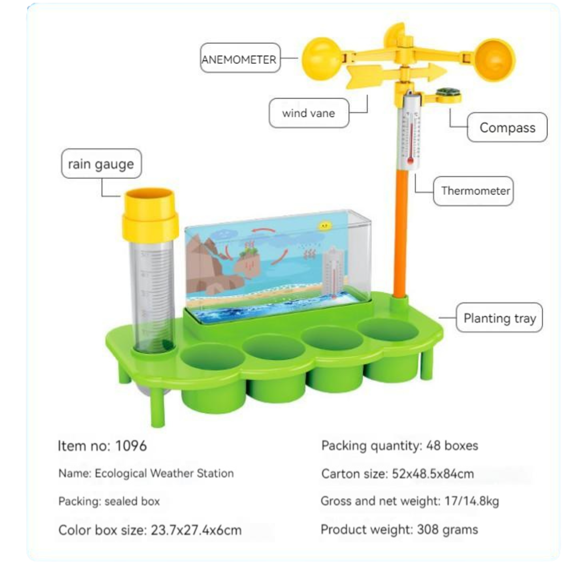 i-emporium STEM Weather Station Kit - DIY Weather & Plant Growth Science Set (Green)
