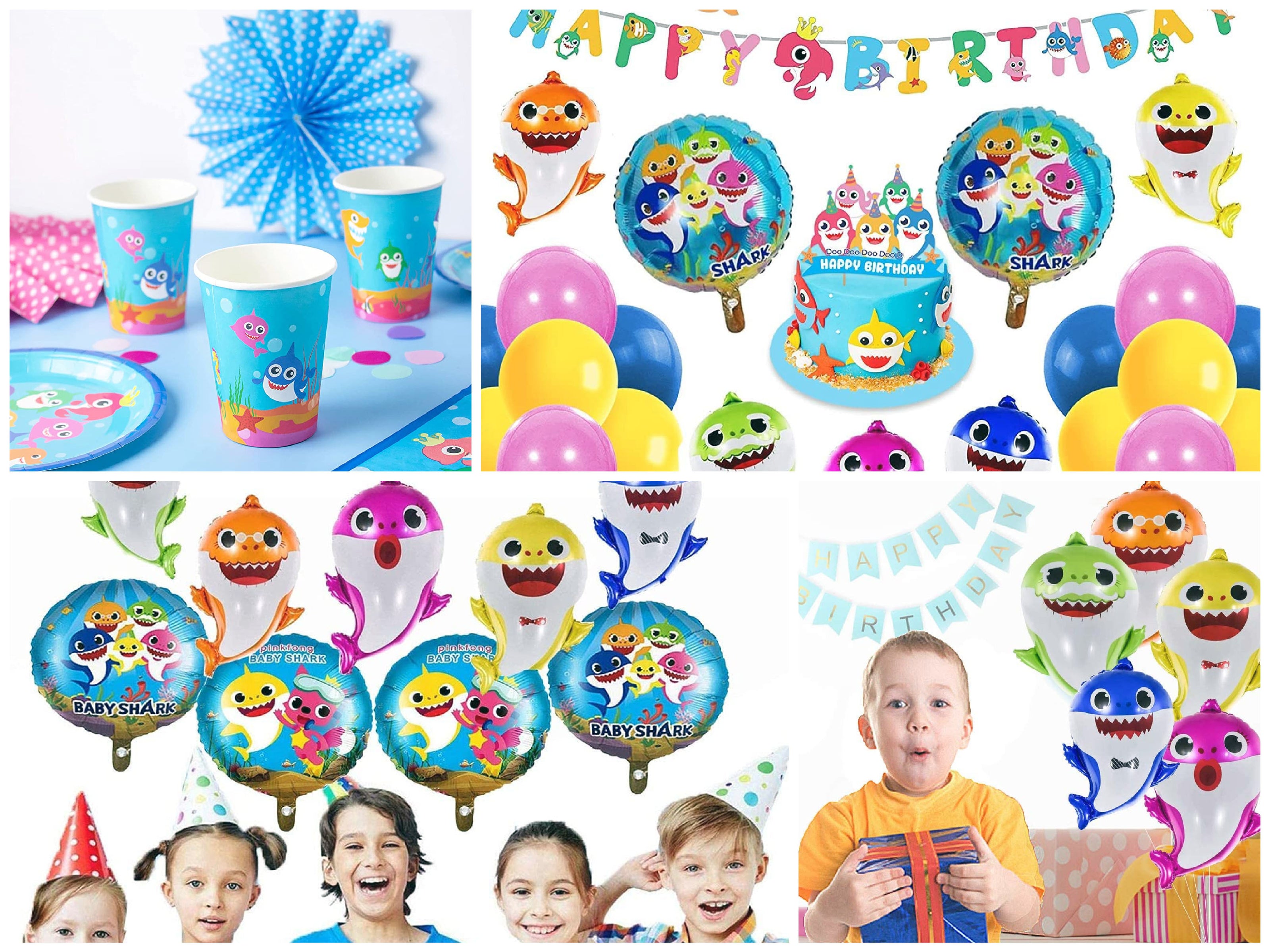 i-emporium Baby Shark Birthday Party Supplies 203-Piece Kit for 16 Guests - Complete Decorations Set with Backdrop