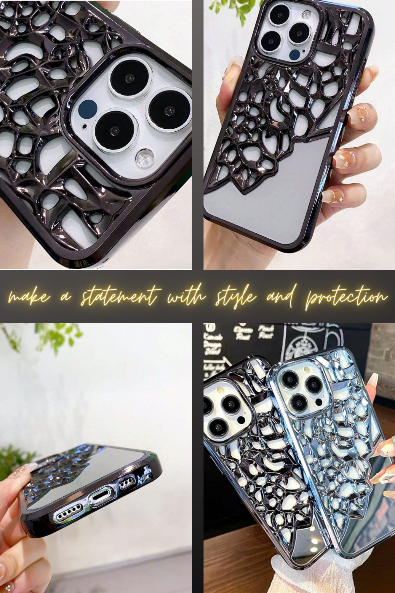 i-emporium Luxury Electroplated Mirror iPhone Case | Hollow Plating Cover for iPhone 14 Pro & 15 Pro Series