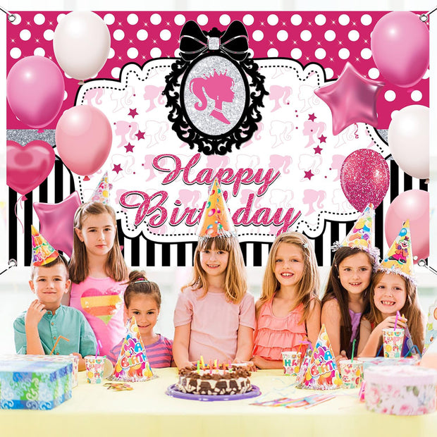 i-emporium Pink Backdrop for Girls - Happy Birthday Barbie Theme - Princess Theme