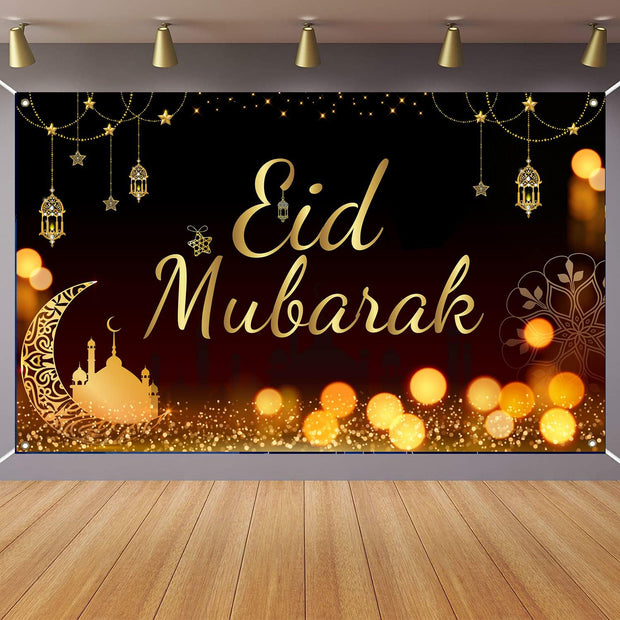 i-emporium Eid Mubarak Decorations - Reusable Vinyl Background - Table Runner | Balloons
