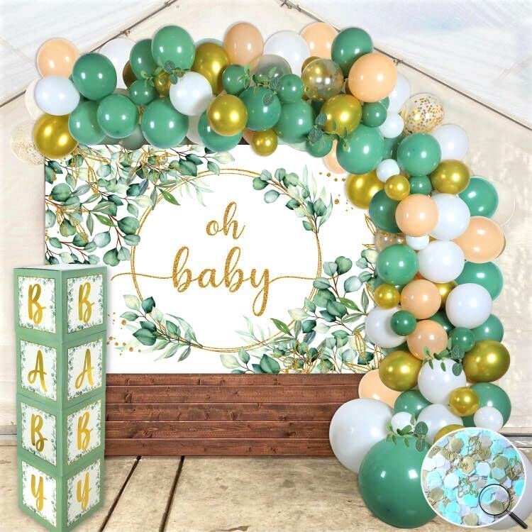 i-emporium Sage Green Neutral Baby Shower - Gender Reveal Decoration - 283 Piece