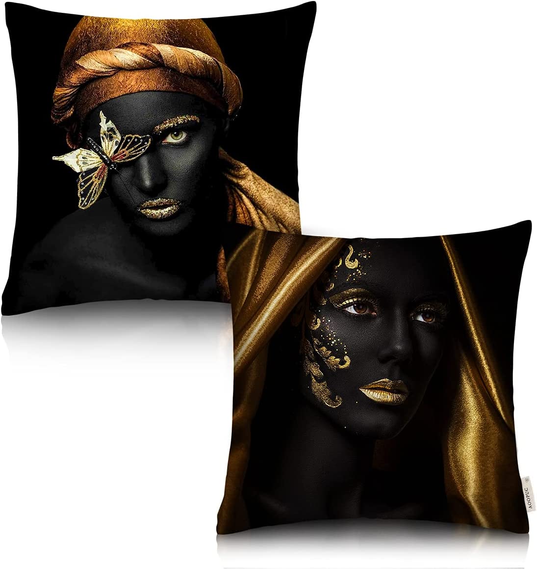 i-emporium African Theme Black and Gold Cushion Covers - 50 x 50cm - 2 Piece