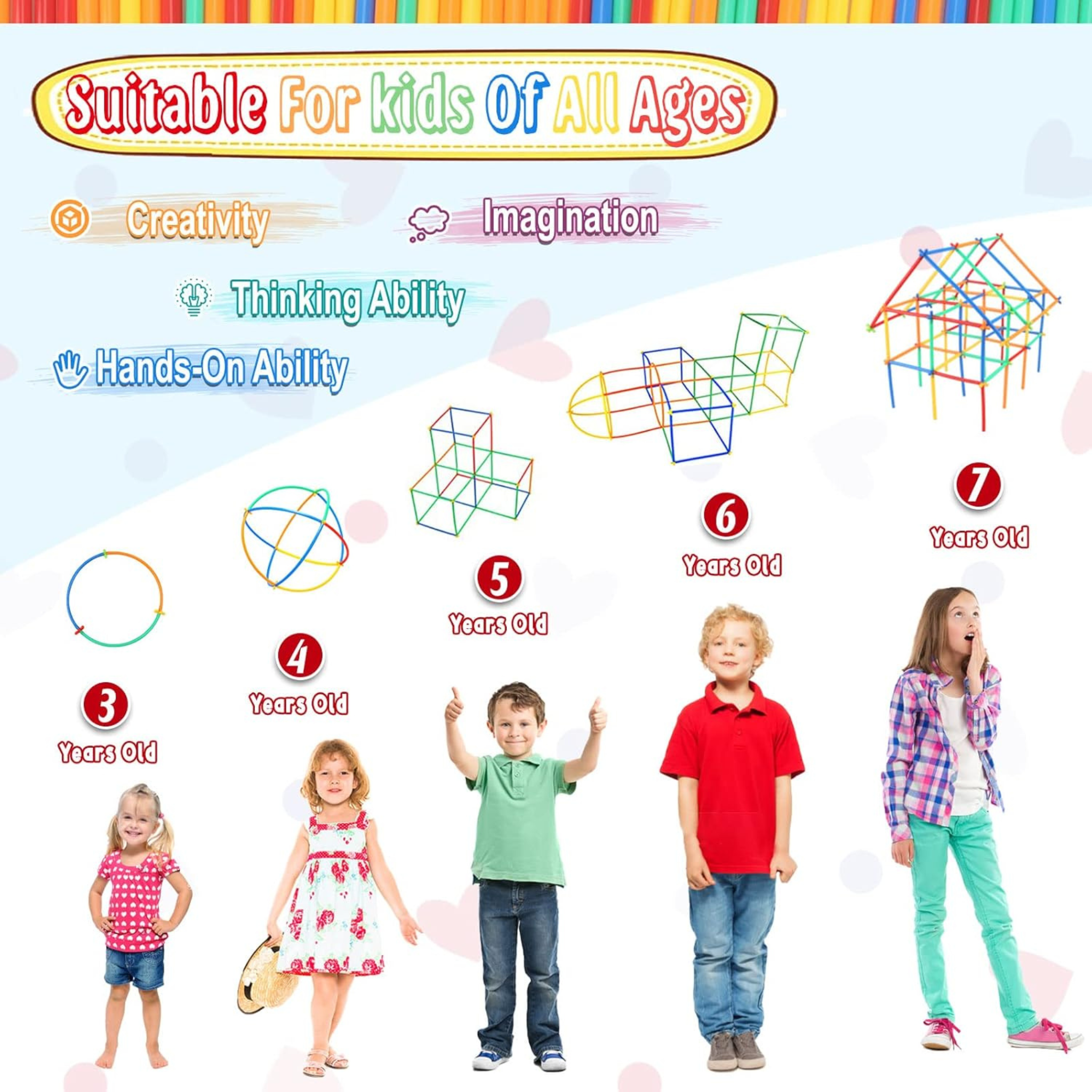 i-emporium Luminous Tube 3D Blocks Building Set 400 Pieces - STEM Glow Construction Toy