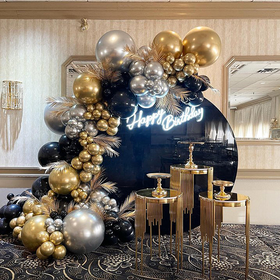 i-emporium Black and Gold Balloons Arch, Silver Balloon Arch and Garland | 116 Pieces