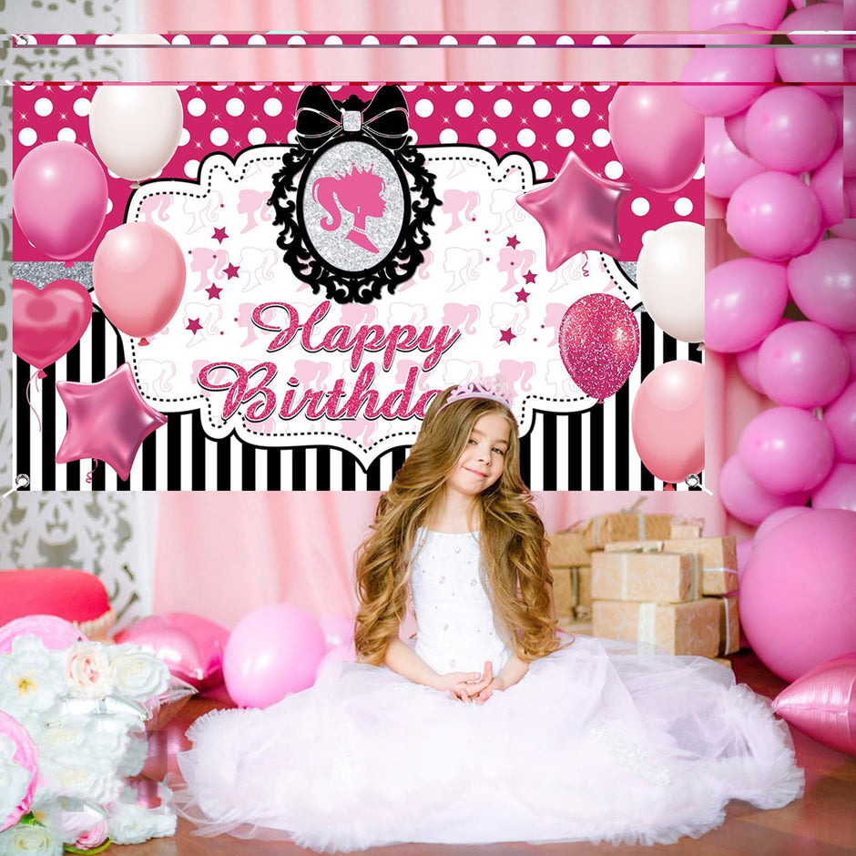 i-emporium Pink Backdrop for Girls - Happy Birthday Barbie Theme - Princess Theme