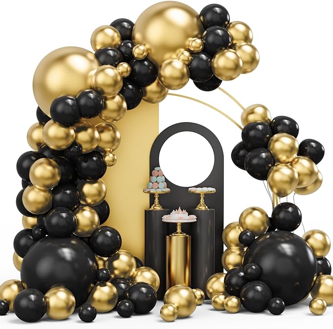 i-emporium Black and Gold Balloons Arch, Silver Balloon Arch and Garland | 116 Pieces