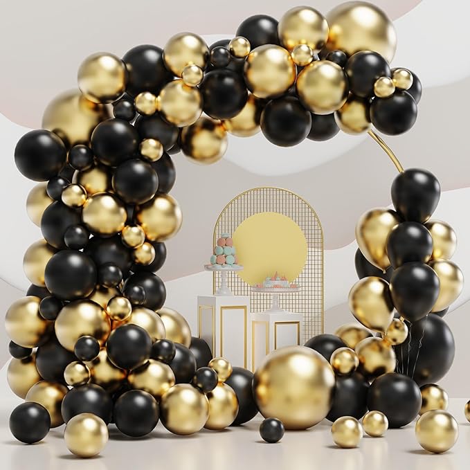i-emporium Black and Gold Balloons Arch, Silver Balloon Arch and Garland | 116 Pieces