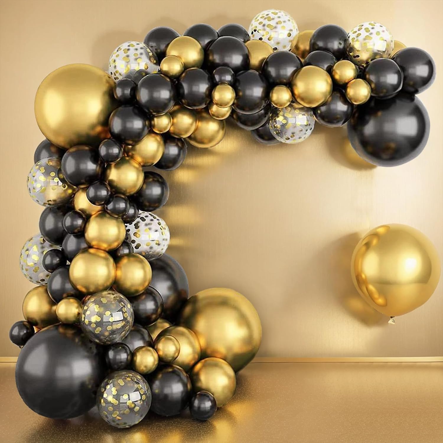 i-emporium Black and Gold Balloons Arch, Silver Balloon Arch and Garland | 116 Pieces