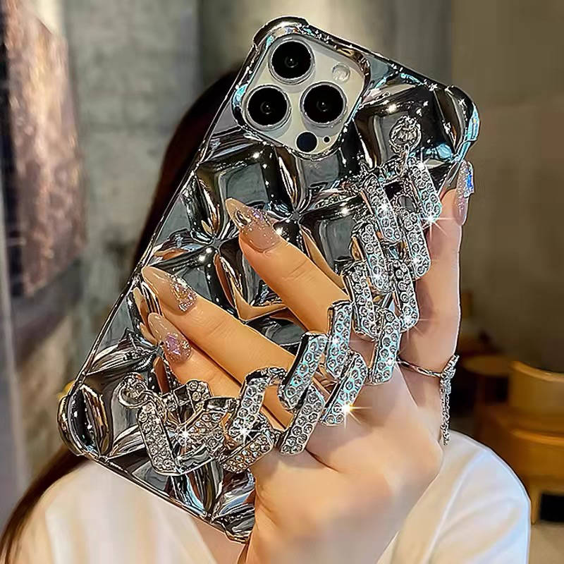 i-emporium iPhone Glitter Diamond Case with Wrist Strap Loop – Bling Rhinestone Sparkle Silver
