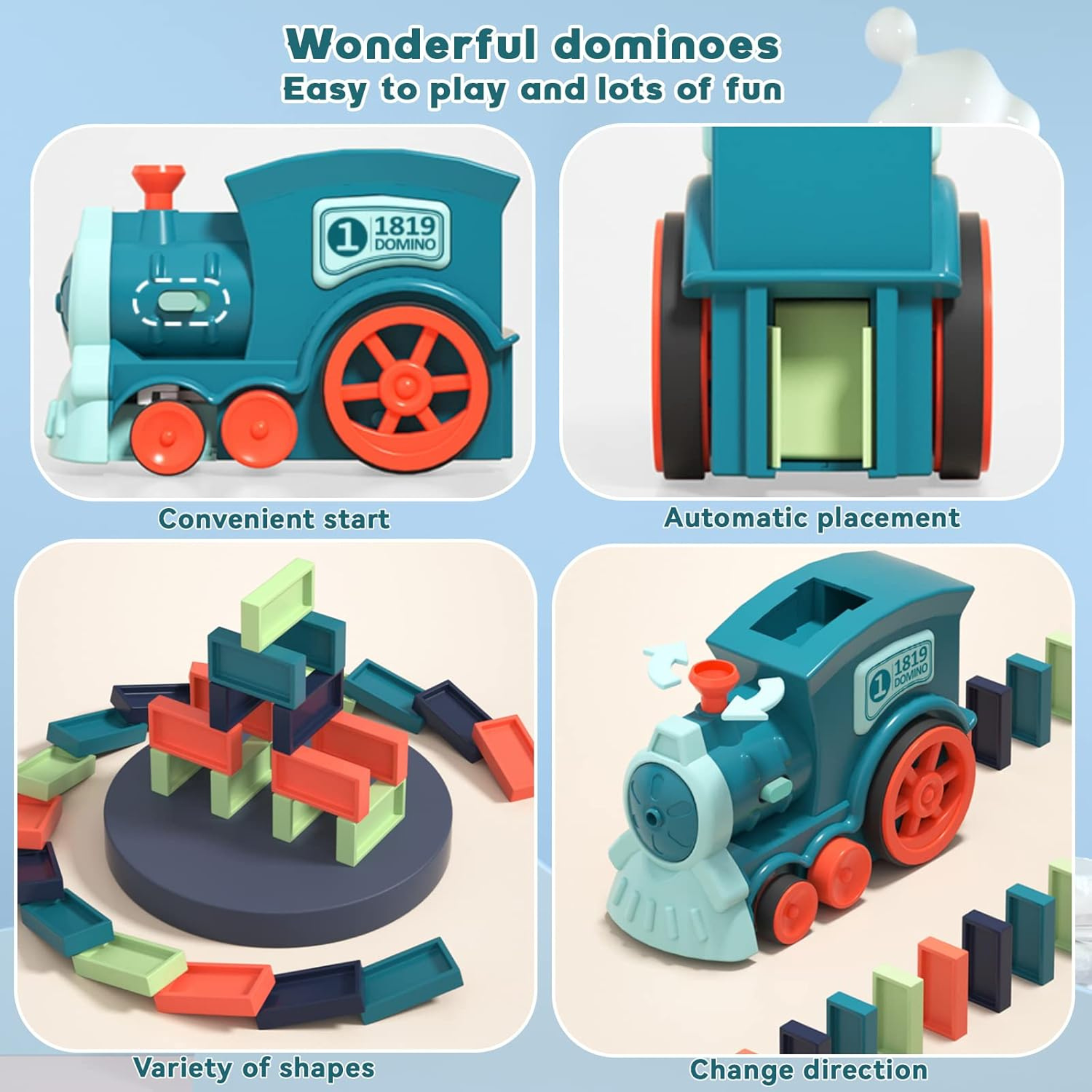 i-emporium Automatic Domino Train Toy Set - Electric STEM Stacking Toy for Kids