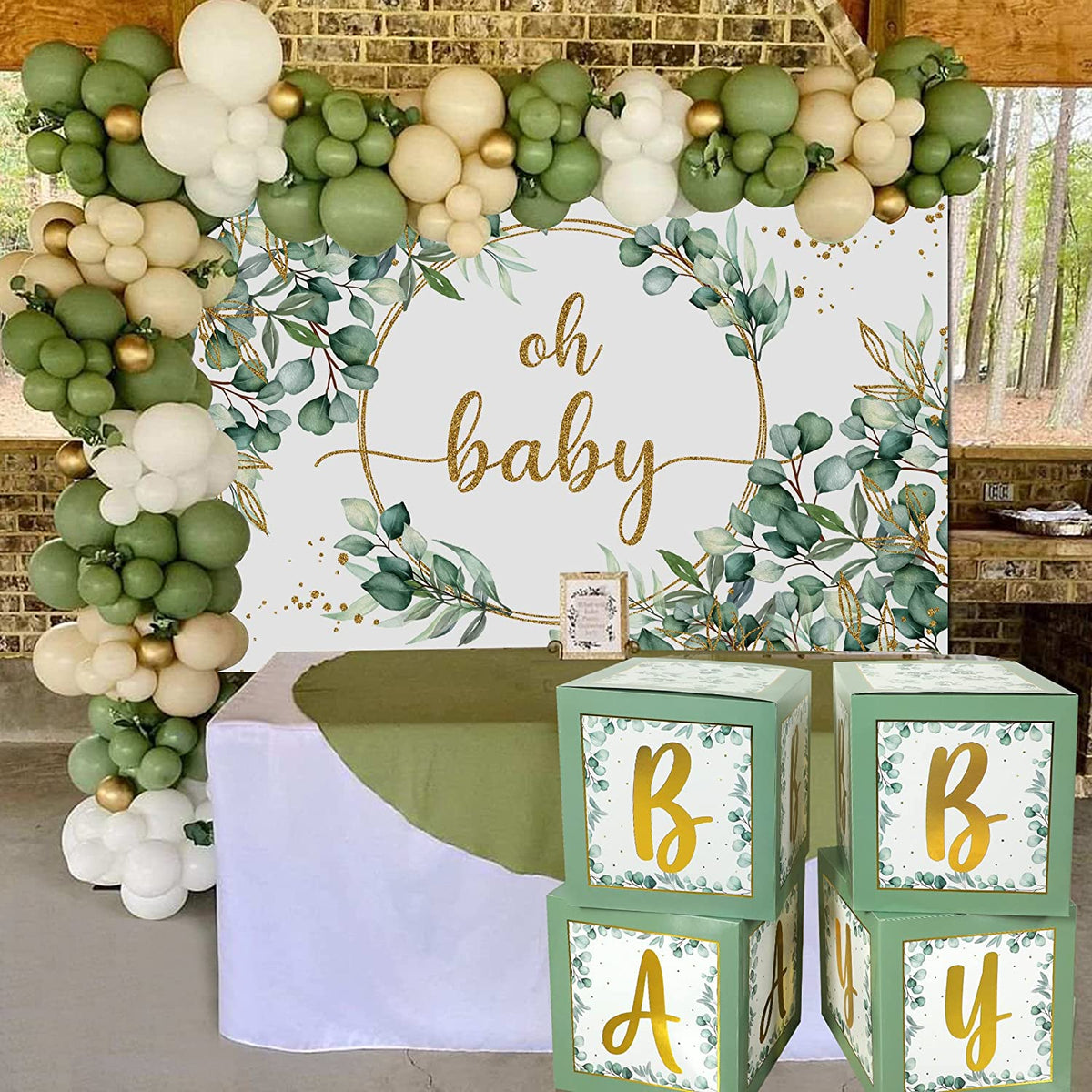i-emporium Sage Green Neutral Baby Shower - Gender Reveal Decoration - 283 Piece