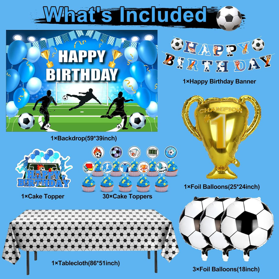i-emporium Soccer Birthday Party Decorations - 131 Piece Blue Soccer