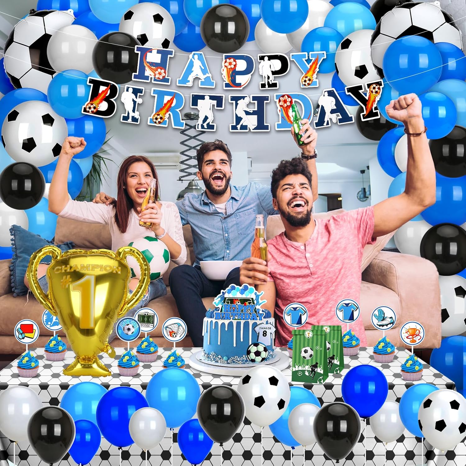 i-emporium Soccer Birthday Party Decorations - 131 Piece Blue Soccer