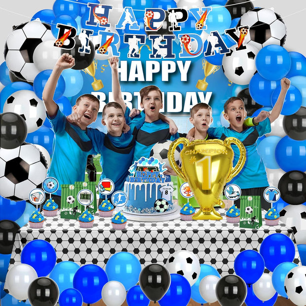 i-emporium Soccer Birthday Party Decorations - 131 Piece Blue Soccer