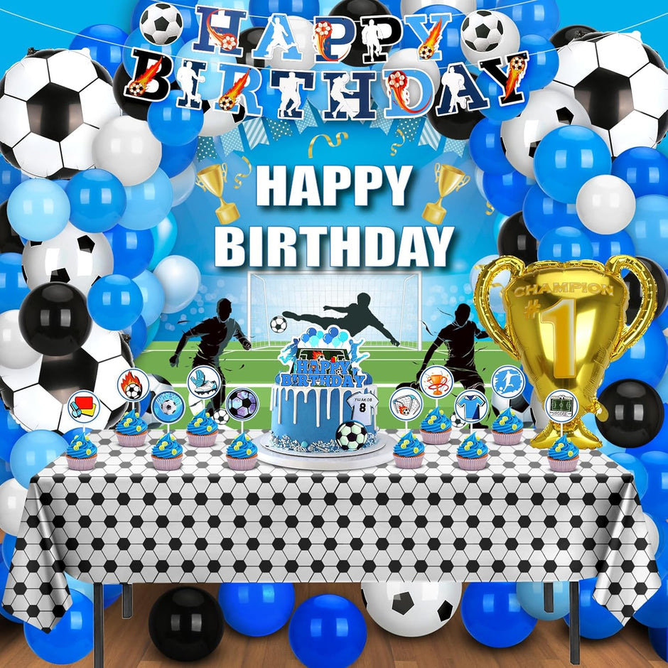 i-emporium Soccer Birthday Party Decorations - 131 Piece Blue Soccer