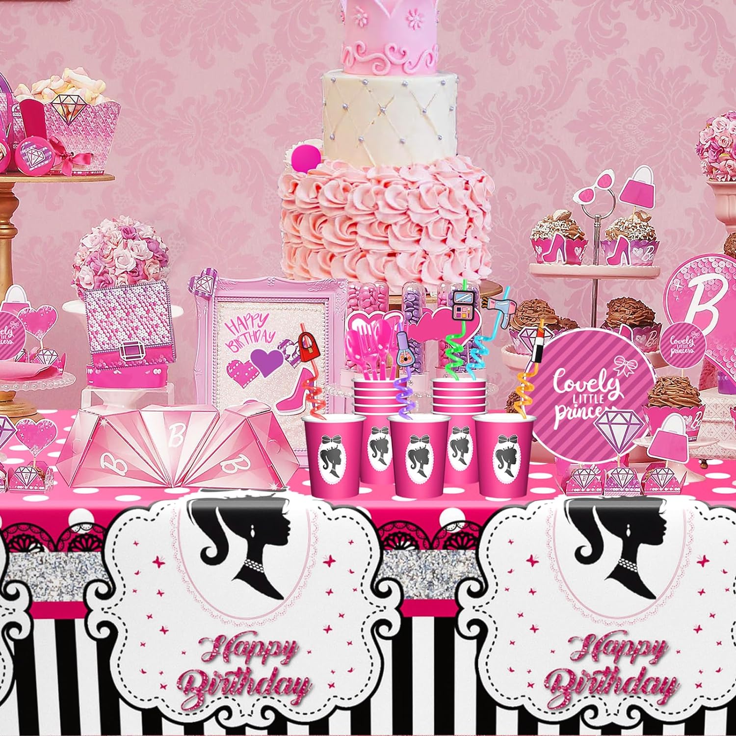 i-emporium Pink Backdrop for Girls - Happy Birthday Barbie Theme - Princess Theme