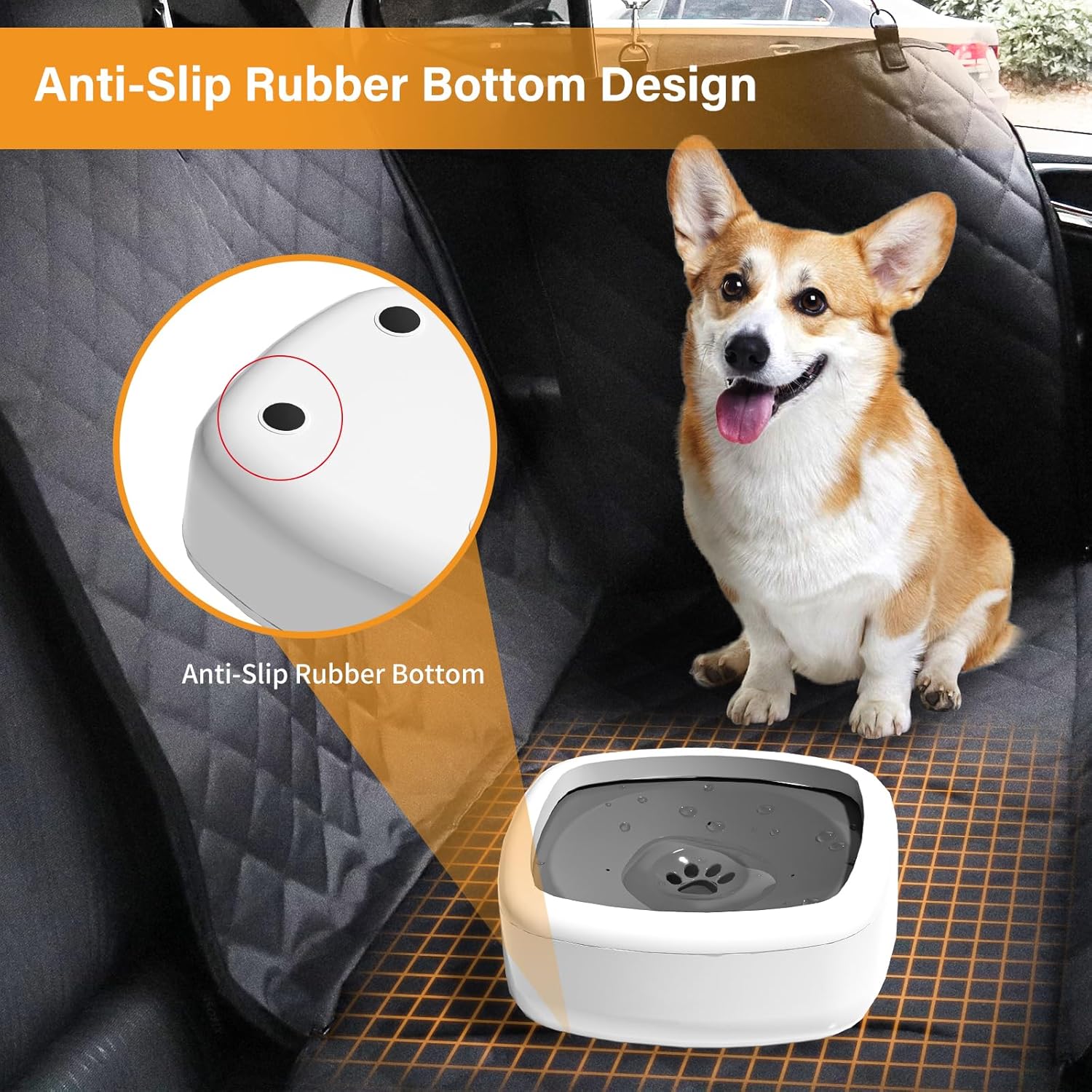 i-emporium Dog & Cat Water Bowl No Spill with Slow Feeder - 1L / 35oz Anti-Spill