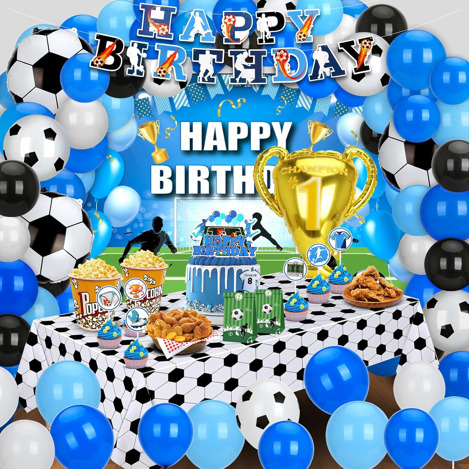 i-emporium Soccer Birthday Party Decorations - 131 Piece Blue Soccer