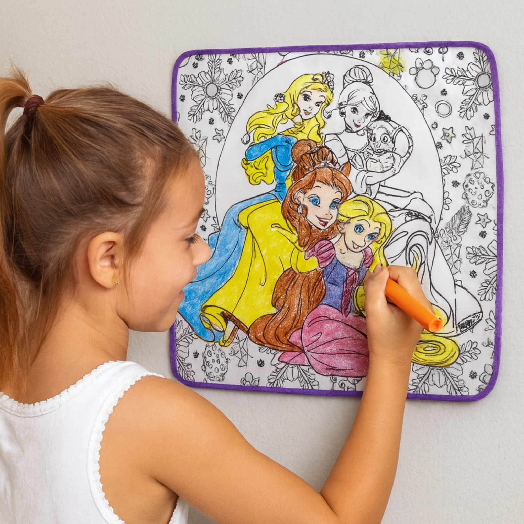 i-Emporium Reusable Princess Coloring Mat Set | Washable Kids Drawing Pad with 12 Markers