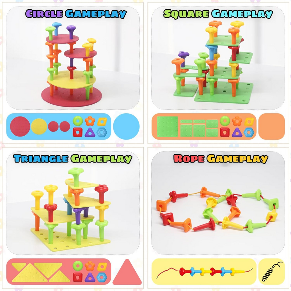 i-emporium Geo Pegs and Peg Board - Educational DIY Stacking Toy (46 pieces)