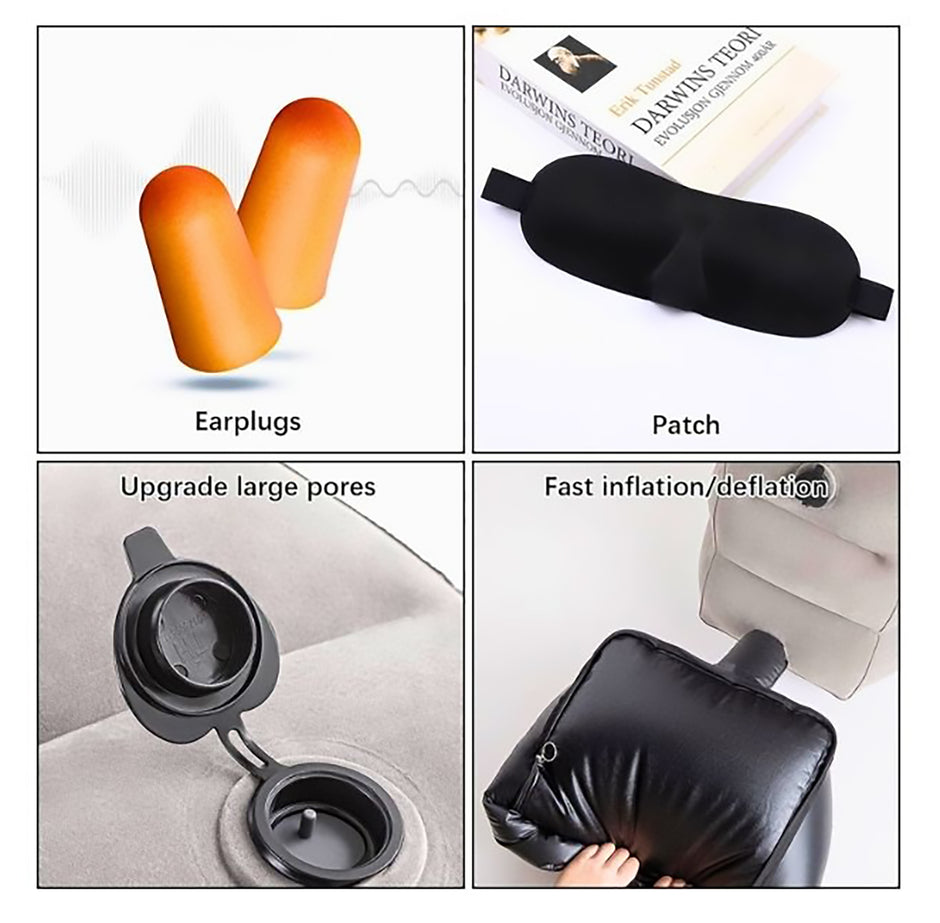 i-emporium Inflatable Travel Footrest - Neck Pillow, Sleep Mask, And Ear Plugs Pack