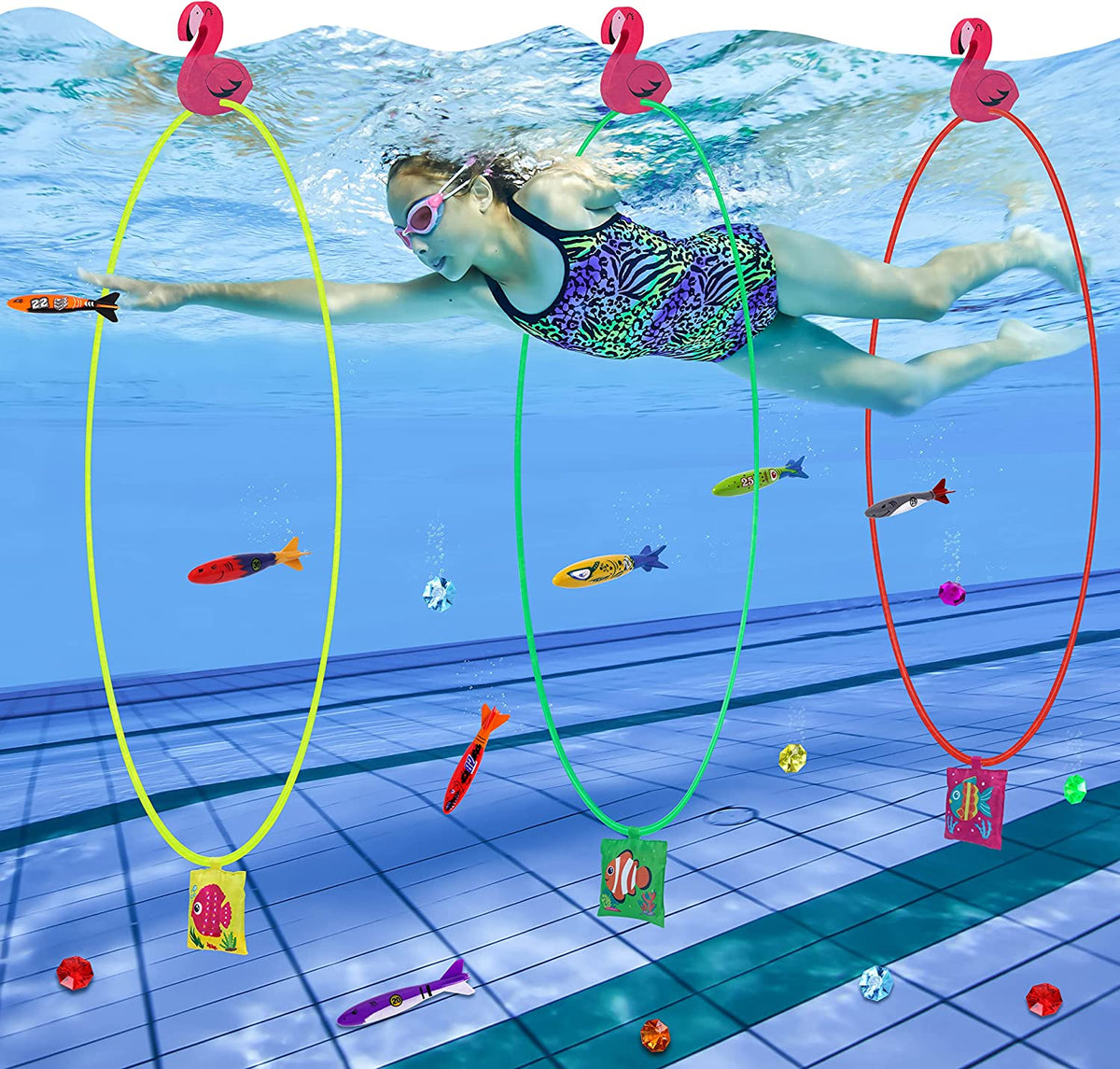i-emporium Pool Toys - Games - Diving Through Swimming Rings - Kids & Adults