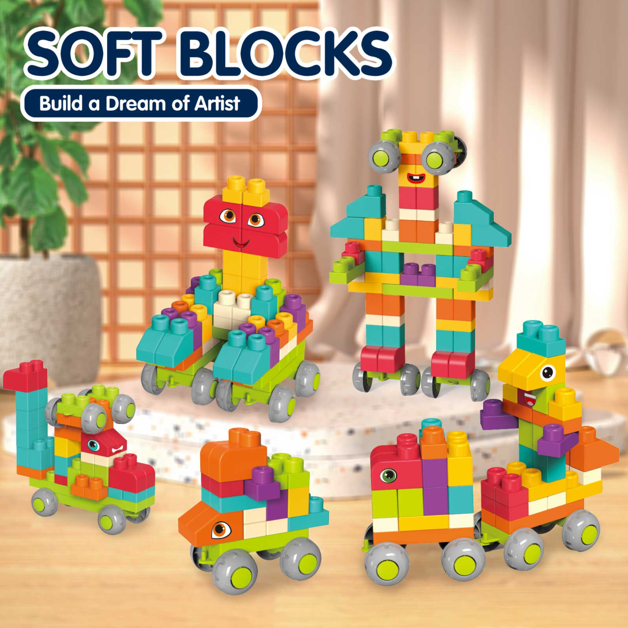 i-emporium Soft Blocks DIY Building Set - Creative Educational Toy for Toddlers 18M+