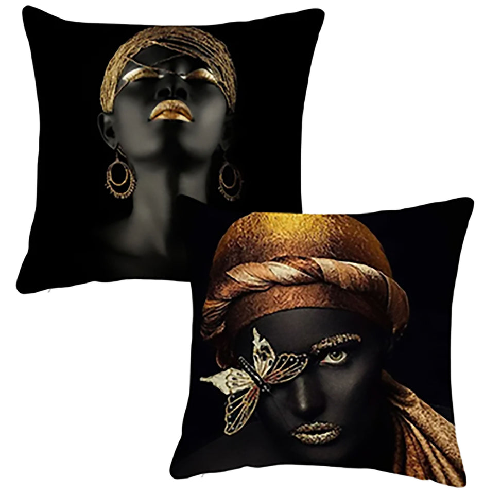 i-emporium African Theme Black and Gold Cushion Covers - 50 x 50cm - 2 Piece