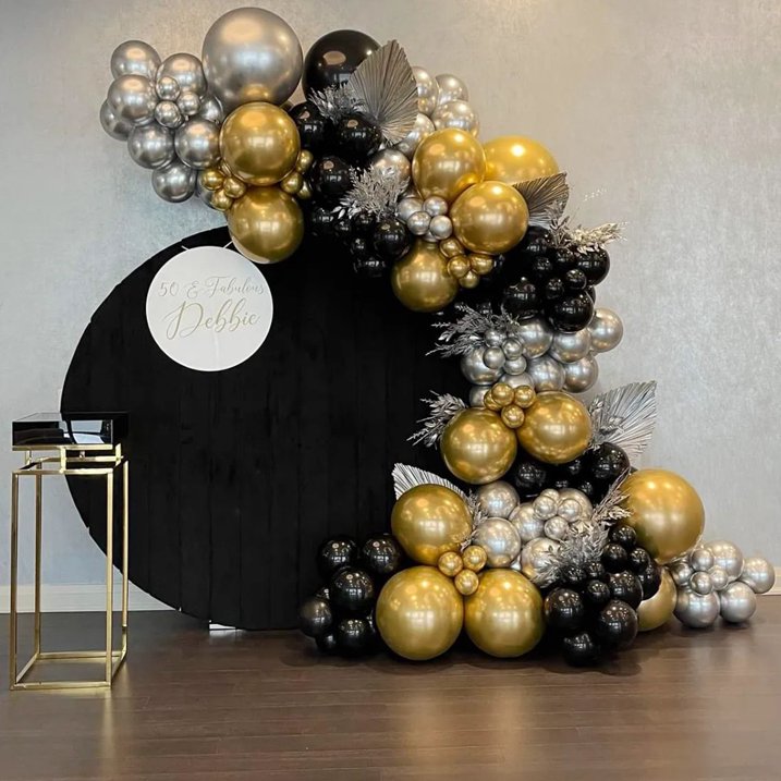 i-emporium Black and Gold Balloons Arch, Silver Balloon Arch and Garland | 116 Pieces