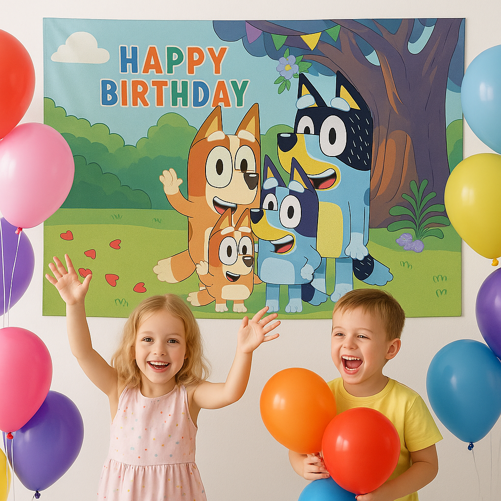 i-emporium Bluey Birthday Party Backdrop 5x3Ft Reusable 3D Print Vinyl
