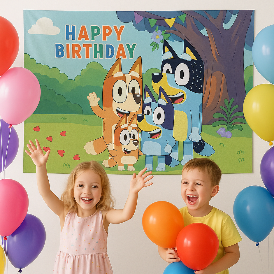 i-emporium Bluey Birthday Party Backdrop 5x3Ft Reusable 3D Print Vinyl